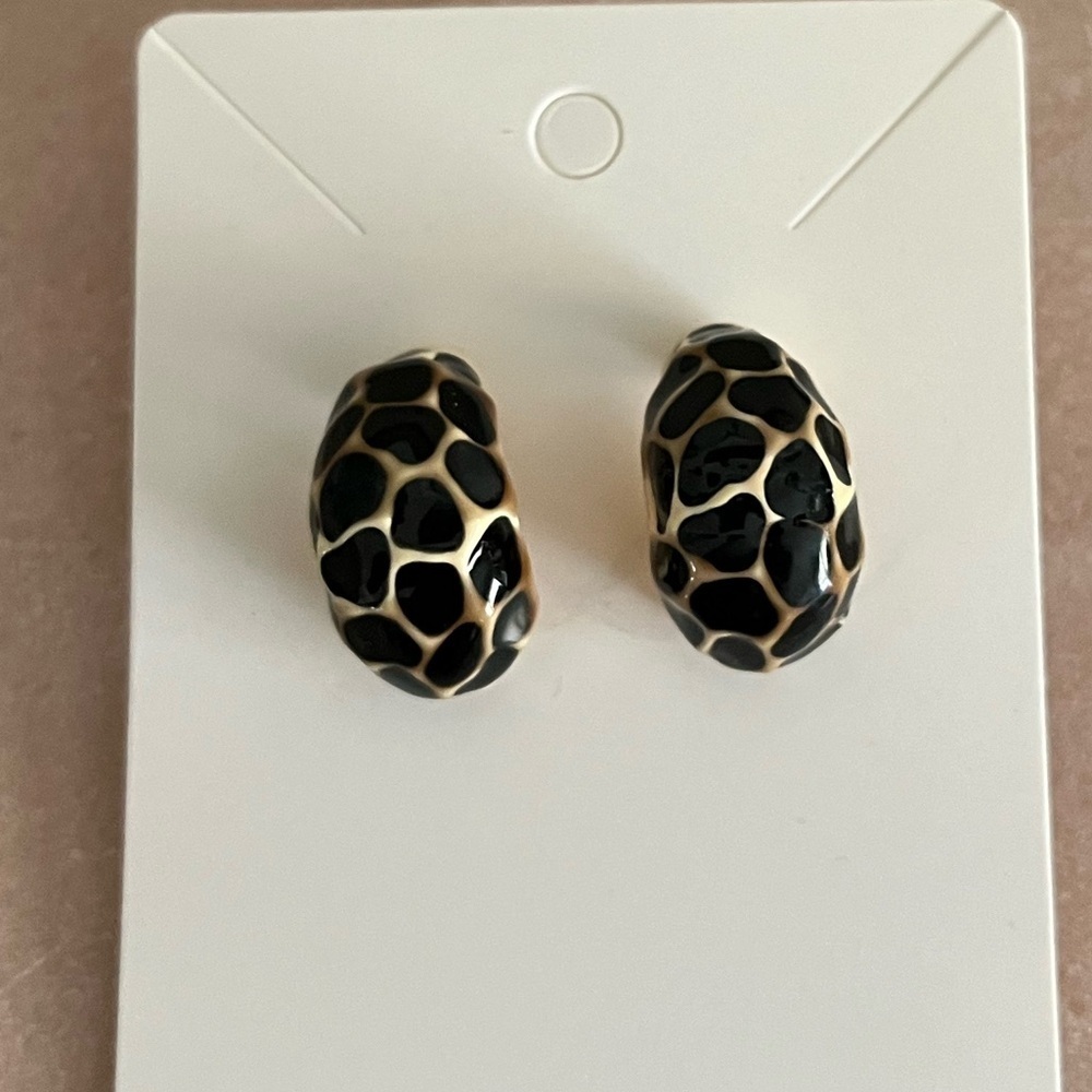 Kenneth Jay Lane Animal Print Half Hoop Pierced Earrings